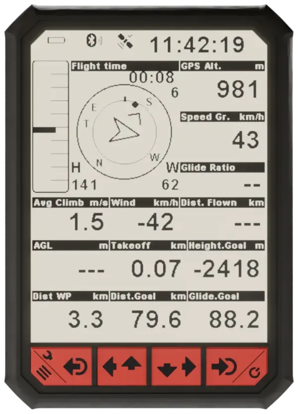 MipFly OneX showing the vario and altimeter page